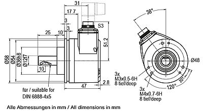 Zeichnung Drehgeber drawing encoder WDGI58D S3 magn.
